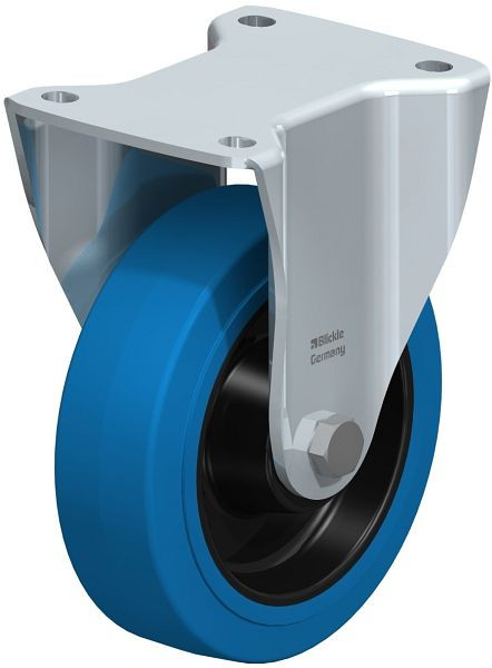 Blickle BH-POEV 160R-SB Stahlblech-Bockrolle, Schwerlast-Ausführung, mit Anschraubplatte, Elastik-Vollgummi, Blau, 705129