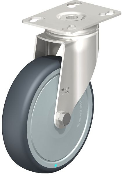 Blickle LKPXA-TPA 126KD-FK Edelstahl-Apparate-Lenkrolle mit Anschraubplatte, Thermoplastisches Gummi-Elastomer, Grau, 574673