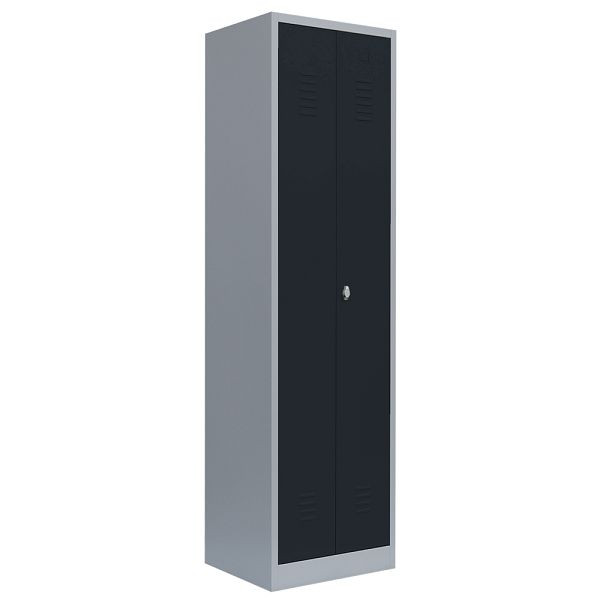 Lüllmann Garderobenschrank, 2 Abteile mittig schließend, 1800 x 500 x 500 mm, lichtgrau/anthrazit, 510408