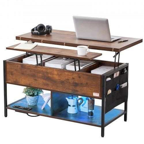 VEVOR Couchtisch Wohnzimmertisch 1m Anhebbar USB Beistelltisch Braun Umdrehbar, KFZZFX394INCFLQVVV2