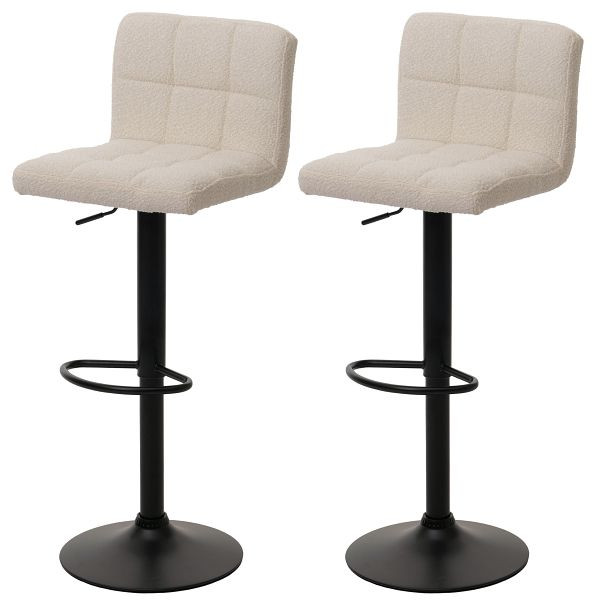 Mendler 2er-Set Barhocker HWC-G87, Tresenhocker Barstuhl, höhenverstellbar drehbar, Stoff Boucle (450g/m²) FSC®, creme-beige, 108853