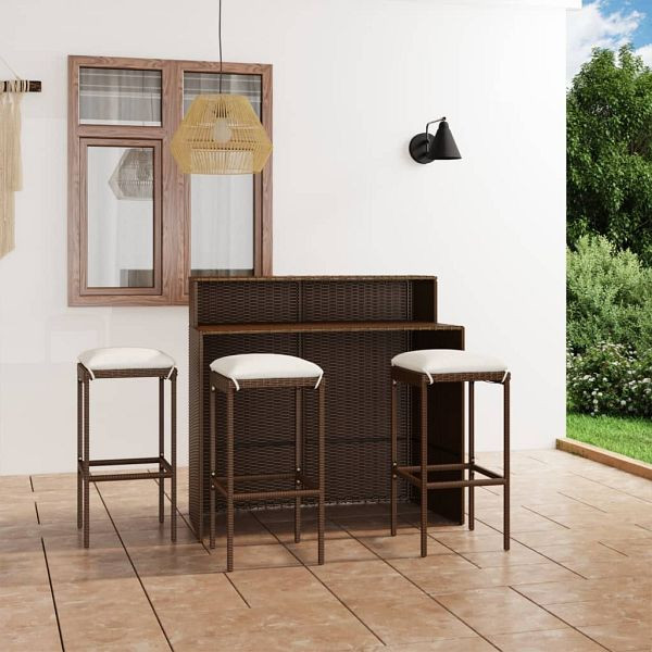vidaXL 4-teilig Gartenbar-Set mit Kissen Braun, 3064875