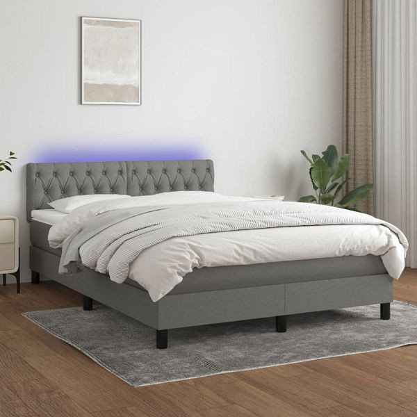 vidaXL Boxspringbett mit Matratze & LED Dunkelgrau 140x200 cm Stoff, 3133398