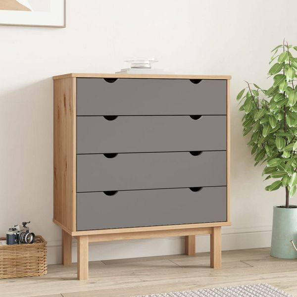 vidaXL Schubladenschrank OTTA Braun&Grau 76,5x39,5x90 cm Massivholz, 348583