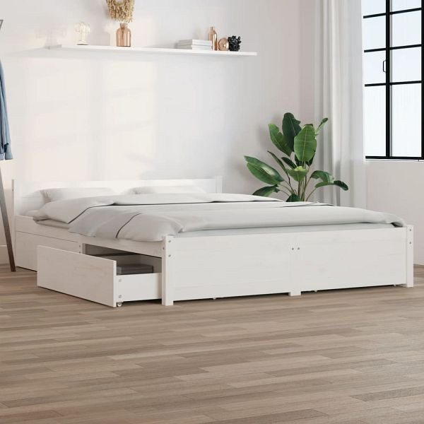 vidaXL Bett mit Schubladen Weiß 140x190 cm, Kiefernholz, 3103550