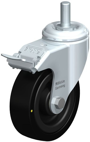 Blickle LKRA-VPA 101K-FI-EL-GS12 Apparate-Lenkrolle mit Gewindestift & Feststeller, Vollgummi, Schwarz, 303388