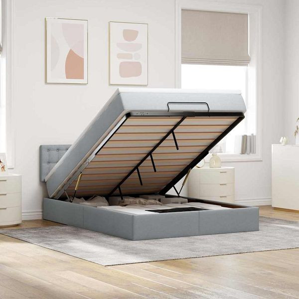 vidaXL Ottoman-Bett mit Matratze Hellgrau 140x190 cm Stoff, 3311622