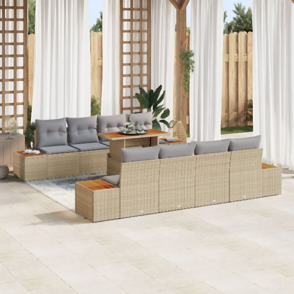 vidaXL Garten-Sofa-Set 9-teiliges Set Beige PE-Rattan Essset, 3350052