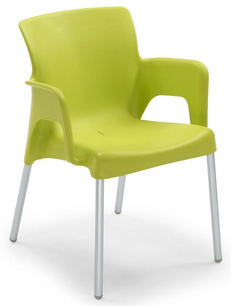 Deskin Schalenstuhl IBIZA, Sitzschale mit Armlehnen, Polypropylen, lindgrün, Beine aluminumfarben mit Kunststoffgleitern, VE: 2 Stück, 294144