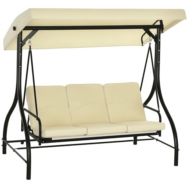Outsunny Schaukelbank, Hollywoodschaukel mit Sonnenschutz, Gartenschaukel, Verandaschaukel, 3 Sitze, Schaukelbett, 84A-031V02BG