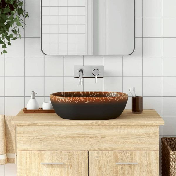 vidaXL Aufsatzwaschbecken Schwarz und Orange Oval 47x33x13 cm Keramik, 155069