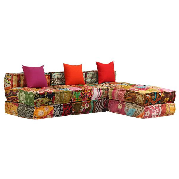 vidaXL 3-Sitzer Modularer Pouf Patchwork Stoff, 244983