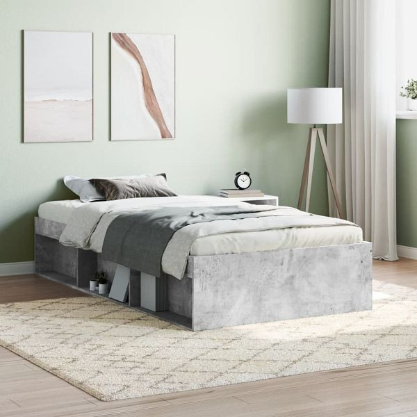 vidaXL Bettgestell Betongrau 100x200 cm, Material des Bettgestells: Holzwerkstoff, massives Kiefernholz, 3203834