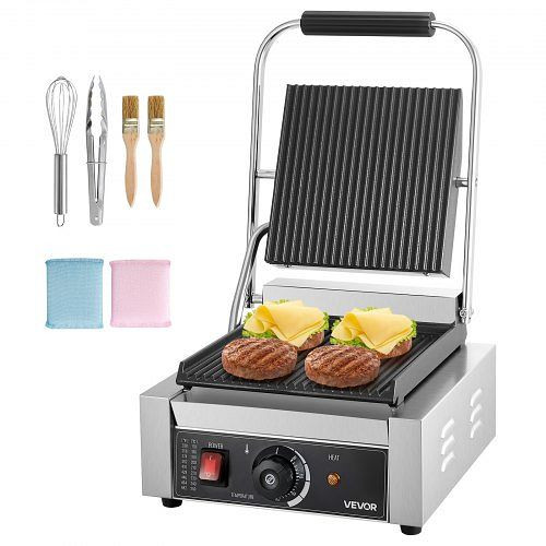 VEVOR Panini-Grill 1800W Edelstahl Sandwichmaker mit Temperaturregelung & 22 x 23 cm Platte, DYYBDBL3200WZG84K002V2