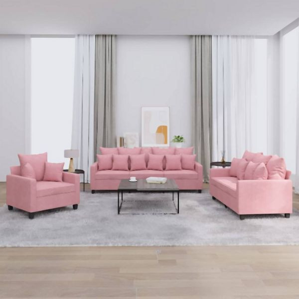 vidaXL 3-tlg. Sofagarnitur mit Kissen Rosa Samt, 3201683