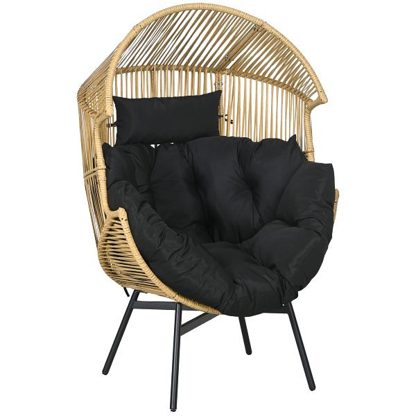 Outsunny Rattansessel Outdoor-Sessel Gartensessel, PE-Rattan, 89 cm x 75 cm x 143 cm, Natur + Schwarz, 867-178V00SD
