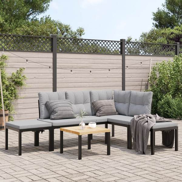 vidaXL 5-tlg. Garten-Sofagarnitur mit Kissen Schwarz Stahl, 3283660