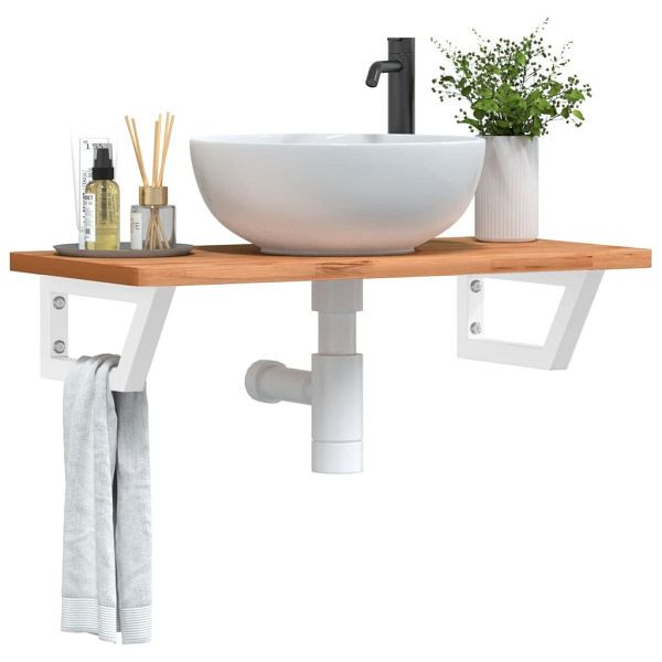 vidaXL Waschbeckenregal Wandmontage Stahl und Massivholz Buche, 3302366