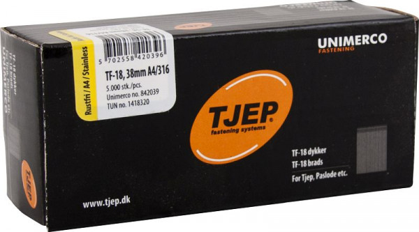 TJEP TF18 38mm Stift, rostfrei A4 Box 5.000 Stück, Brads und Stifte, 842039