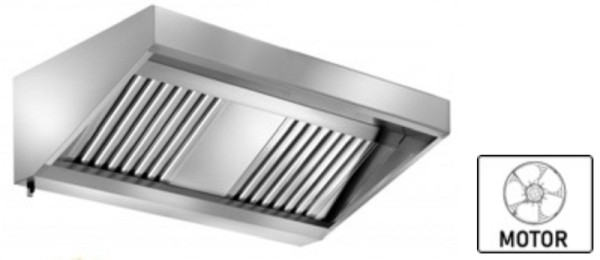 A&S Gastro Wandhaube Edelstahl inklusive eingebautem Ventilator (230 V), umlaufende Fettauffangrinne, Fettablassventil, 800 x 700 x 450 mm, WM80/70
