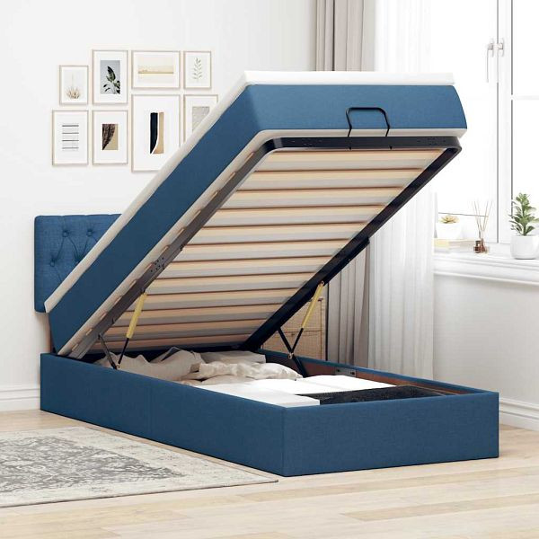 vidaXL Ottoman-Bett mit Matratze Blau 100x200 cm Stoff, 3311524