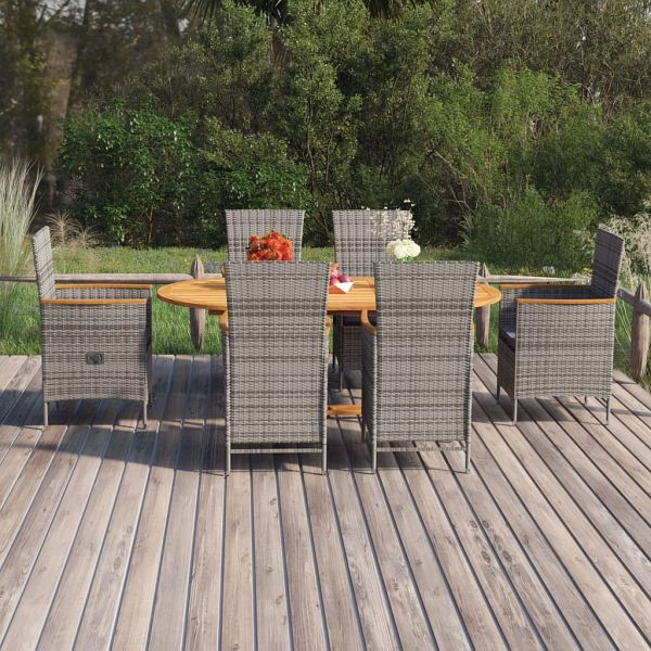 vidaXL 7-teilig Garten-Essgruppe Poly Rattan Grau, 3070770