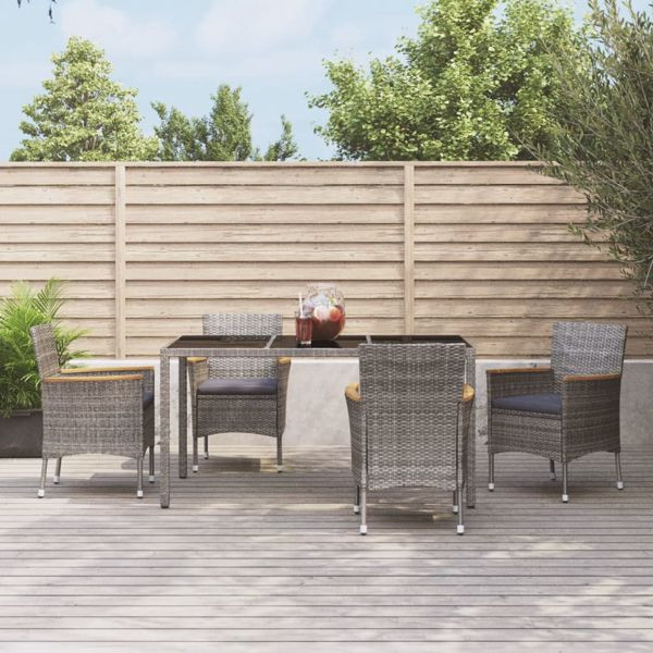 vidaXL 5-tlg. Garten-Essgruppe mit Kissen Grau Poly Rattan, 3187382