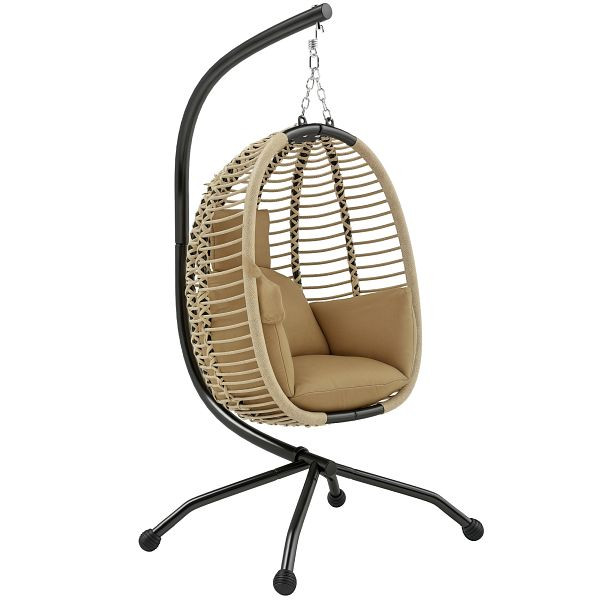 Outsunny Hängesessel mit Gestell, Faltbar Eiförmiger Hängeschaukel mit waschbarem Sitz Becherhalter Sicherheitsseil Beige, 84A-304V00BG