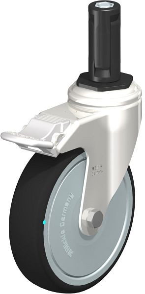 Blickle LKRXA-PATH 126KD-11-FI-FK-EXR13 Edelstahl-Apparate-Lenkrolle mit Expander & Feststeller, Thermoplastisches Polyurethan, Grau, 853488