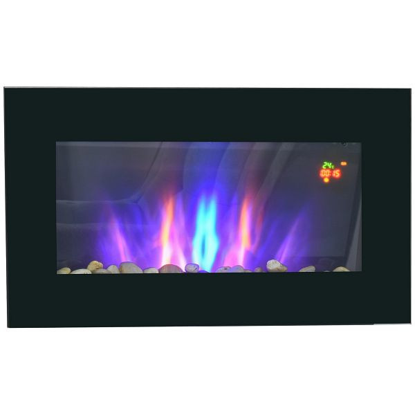 HOMCOM Elektrischer Wandkamin, 1000W/2000W, LED-Feuereffekt, Fernbedienung, stilvoller Look, mit Heizfunktion, 820-175V90BK