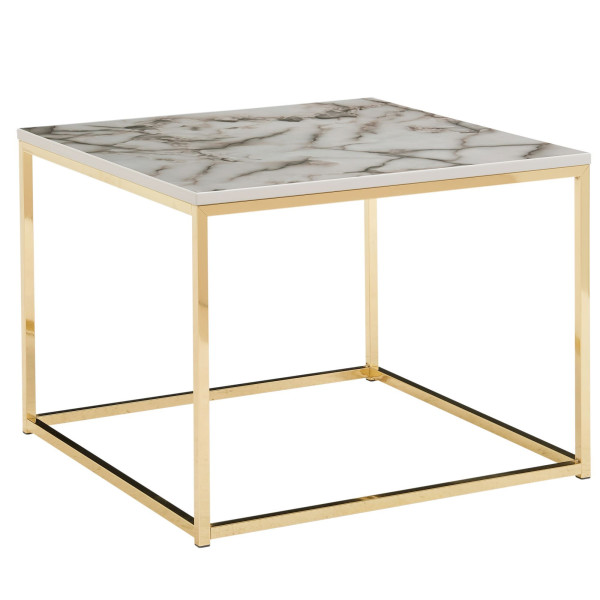 Wohnling Couchtisch 60x60x45 cm mit Marmor Optik Weiß/Gold, Wohnzimmertisch mit Metall-Gestell, Sofatisch Eckig Tisch Wohnzimmer, Beistelltisch, WL6.604