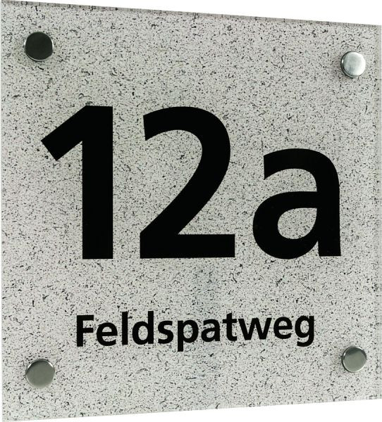 Moedel Hausnummernschild mit Straßenangabe, Acrylglas, Schrift schwarz, 200x200 mm, 52247