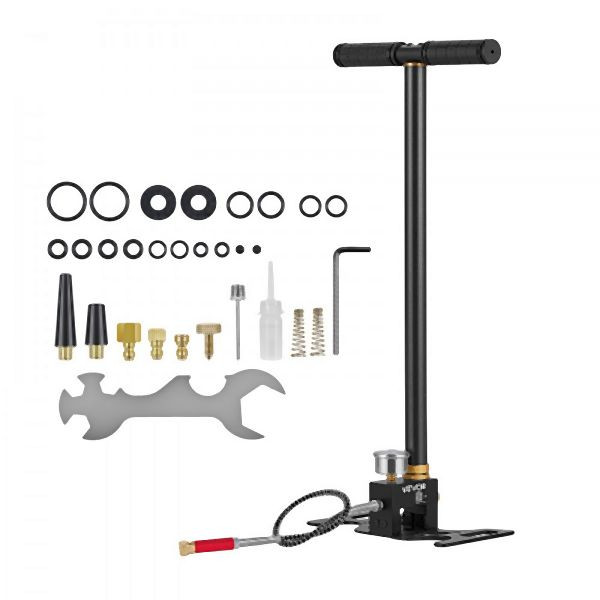 VEVOR PCP-Handpumpe 3-stufig, bis 41,37 MPa, mit Öl-Wasser-Filter, Manometer, Edelstahlgehäuse, für Luftgewehre, Reifen, SDQQCQB6000PXYLOX001V0