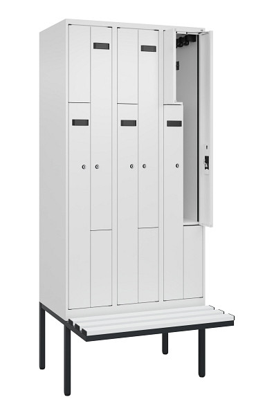 C+P Z-Spind Evolo PLUS, Bank, 6 Fächer, 2120x900x815mm, 9016/9016, Zylinderschloss, Material Sitzfläche Kunststoff, 0490437-306 S10101