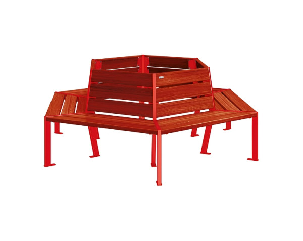 Procity Baum-Rundbank Silaos, Stahl Und Holz, Innendurchmesser 1000 mm, Mahagoni/RAL 3020, 209648.3020.ACAJ