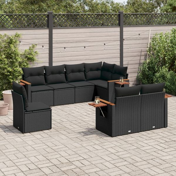 vidaXL 8-teilig Garten-Sofagarnitur mit Kissen Schwarz Poly Rattan, 3227000