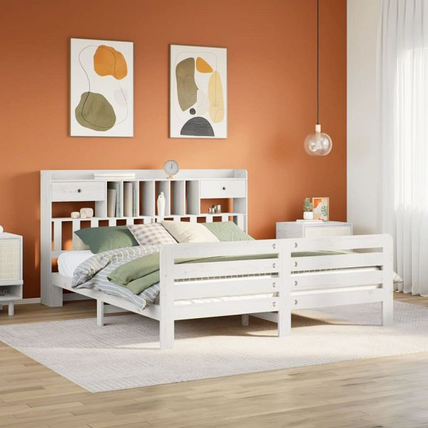 vidaXL Massivholzbett mit Regal ohne Matratze Weiß 180x200 cm Kiefer, 3309972