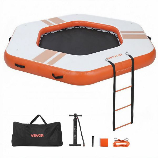VEVOR Aufblasbares Schwimmdock 2,6x2,6 m, Rutschfest, inkl. Tragetasche & Leiter, Schwimmplattform Orange, CQFTLBX85FTC79C7M001V0