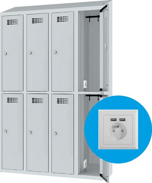 Eurobox Garderobenspind Strom, 4 Abteile, mit Steckdose, 300 mm, 1100-030402