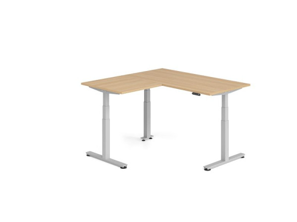 Hammerbacher Sitz-Steh-Winkeltisch 160x160cm Eiche/Silber, VXDSMW1608/E/S