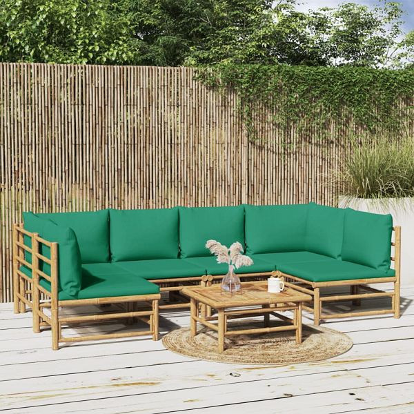 vidaXL 7-teilig Garten-Lounge-Set mit Grünen Kissen Bambus, 3155166
