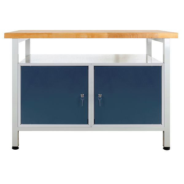 ADB Werkbank mit 2 Türen und Ablage, Maße: 1200x600x840mm (BxTxH), Farbe Werktisch: grau, RAL 7035, Farbe Tür: Anthrazitgrau, RAL 7016, 42924