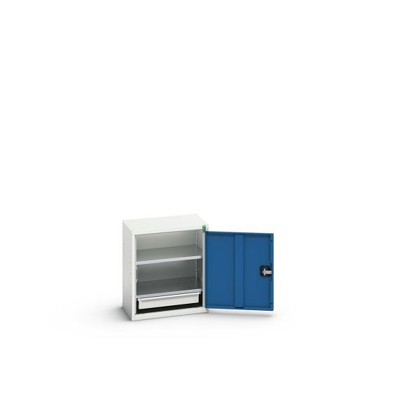 bott verso Economy Schrank, mit 2 Fachböden und 1 Schublade, BxTxH: 525 x 350 x 600 mm, Lichtgrau / Enzianblau, 16929003.11