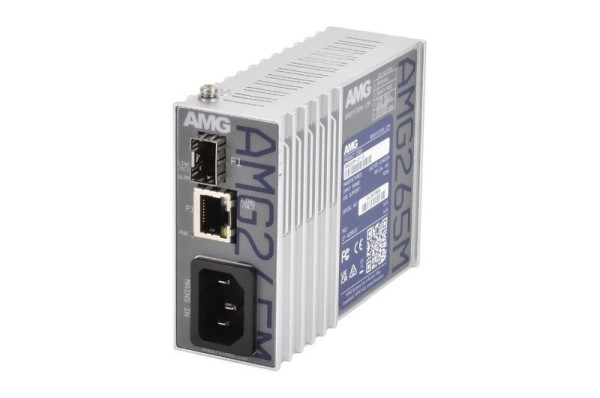 AMG Systems Mini Medienkonverter, 1 x 10/100/1000BT RJ45, 1 x 100/1000FX SFP Slot, DIP Switch, DIN Rail / Wandmontage, IEC Mains, AMG265M-1G-1S