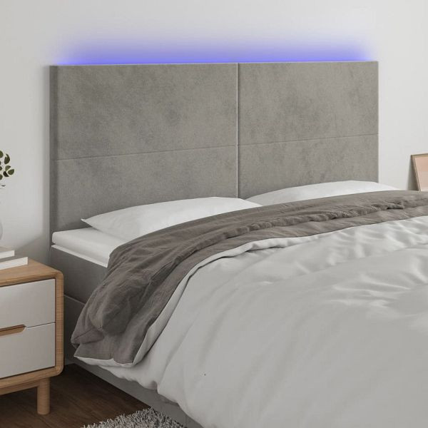 vidaXL LED Kopfteil Hellgrau 160x5x118/128 cm Samt, 3122198