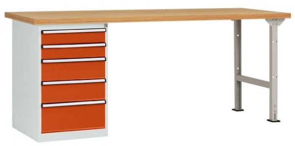 Manuflex Werkbanksystem COMBI Modell 3 mit Multiplexplatte, BxTxH = 1500 x 700 x 840 mm, Rotorange, WC5100.2001