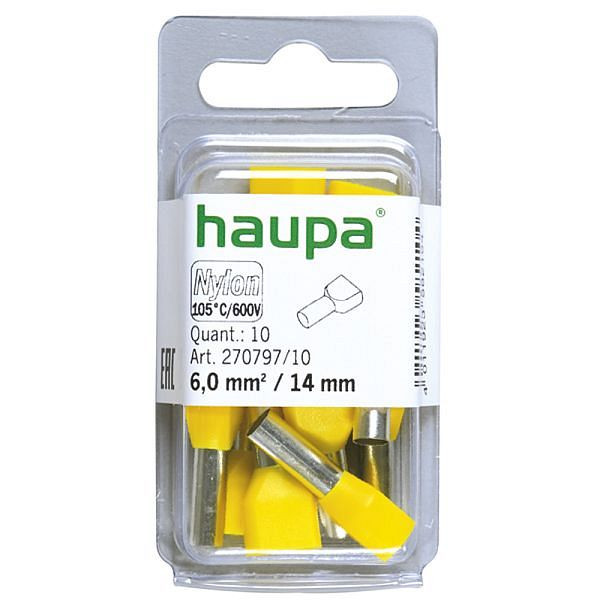 Haupa Twin-Aderendhülse 6,0 mm²/14 mm gelb, VE: 10 Stück, 270797/10