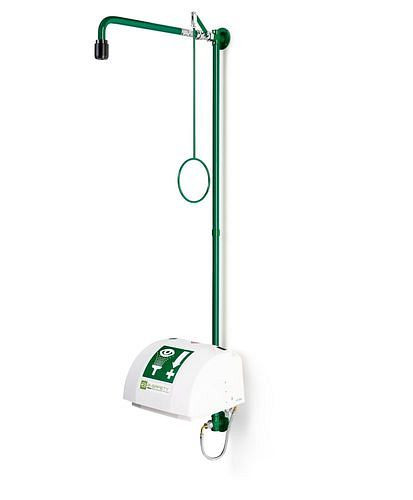 B-SAFETY Körperdusche mit Augendusche mit Auffangbecken und Abdeckung, grün, Wandmontage, BR 868085/75 l, 305286