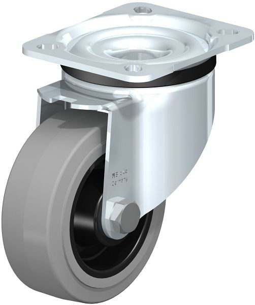 Blickle LK-POEV 100XR-1-SG Stahlblech-Lenkrolle, schwere Ausführung, mit Anschraubplatte, Elastik-Vollgummi, Grau, 850944