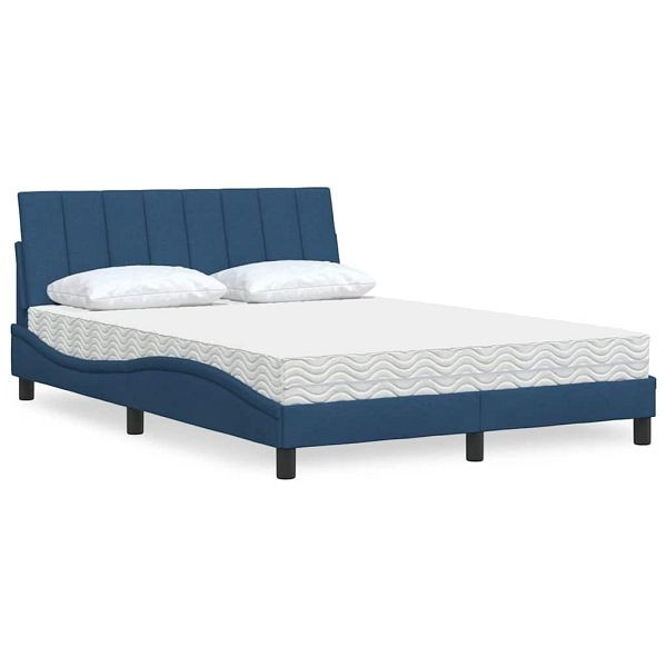 vidaXL Bett mit Matratze Blau 140x190 cm Stoff, 3310530
